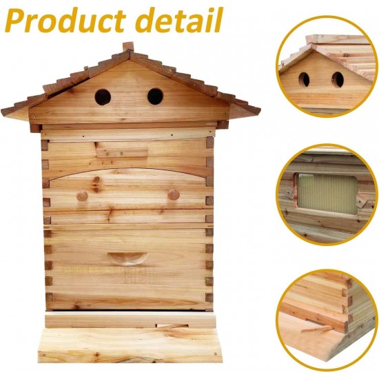 Automatic Hive Beehive Kits, Wooden Flows Bee Hive House kit, Beehive Starter Kit Beehive Boxes with 7 Peices Comb Honey Frames for Beginning and Professional Beekeepers