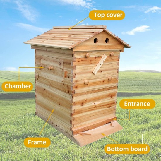 Flows Hive Beehive Complete Kit,Bee Hives Boxes Starter Kit - Wooden Beekeeping House Beehive Boxes,Food Grade BPA  (Beehive Frame+Wooden Box)