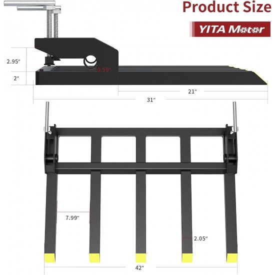 Clamp on Debris Forks Fits 48'' Bucket, 2500 lbs Heavy Duty Quick Attach Pallet Forks for Tractor Loader Skid Steer