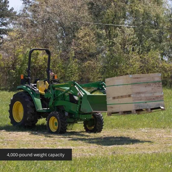 Medium-Duty 60 Clamp-on Pallet Forks with Adjustable Stabilizer Bar, 46 x 4 Fork Length, Rated 4,000 LB, Easy to Install on Loader or Skid Steer Bucket