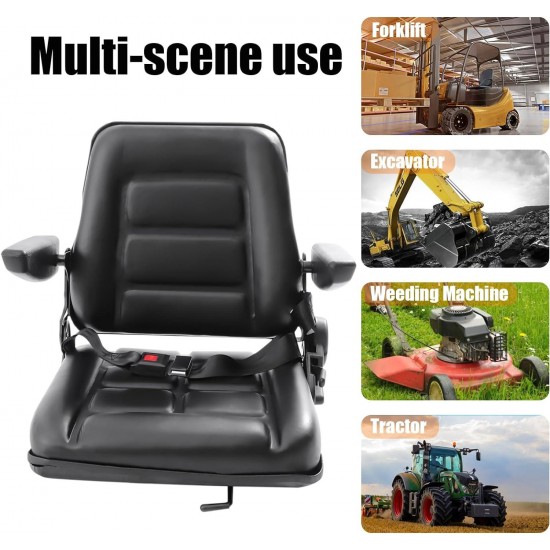 Universal Fold Down Forklift Seat, Forklift Seat with Adjustable Angle Back,Armrest & Safety Belt for Tractor,Excavator Skid Loader Backhoe Dozer Telehandler