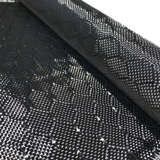 in x 10 FT - Bee Hive - Carbon Fiber FABRIC-2x2 Twill WEAVE-3K - 220g - Black Matrix Weave