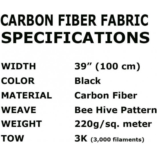 in x 10 FT - Bee Hive - Carbon Fiber FABRIC-2x2 Twill WEAVE-3K - 220g - Black Matrix Weave