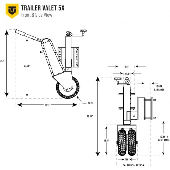 TV5X Drill Powered Dolly Mover with Jack - 5,000 lbs Towing Capacity, 500 lbs Tongue Weight, Easy Install, Dual-Drive, Durable Powder Coat Finish, 8 Bracket, includes Drill Adapter TVDA