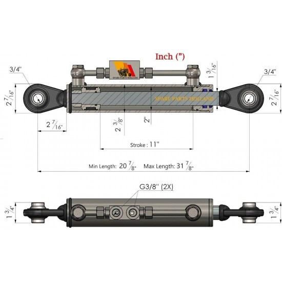 Hydraulic Top Link Cat. 1-1 with Locking Block 20 7/8” - 31 7/8” with 2 x Hose