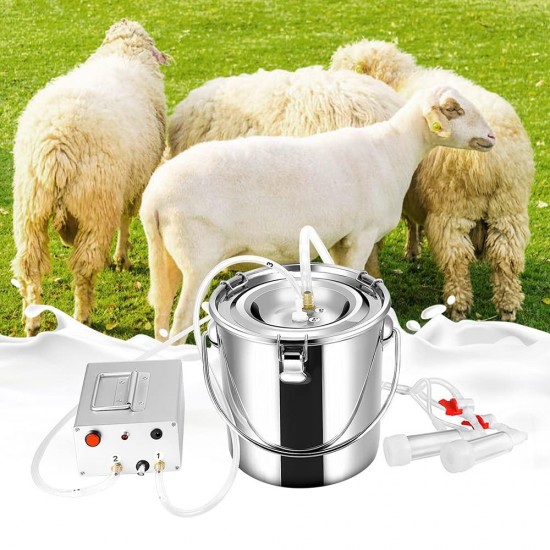 7L Electric Milking Machine for Goat Milking Machine Stainless Steel Vacuum Pump Bucket Automatic Portable Livestock for Farm Household Goat Milker 110V