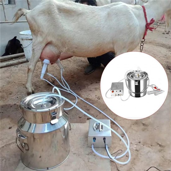 7L Electric Milking Machine for Goat Milking Machine Stainless Steel Vacuum Pump Bucket Automatic Portable Livestock for Farm Household Goat Milker 110V