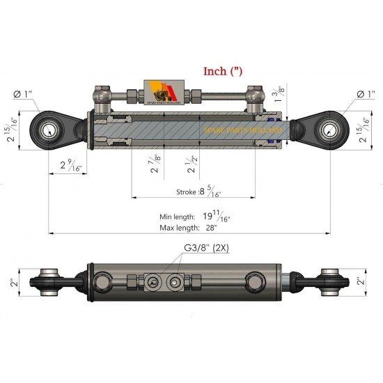 Hydraulic Top Link Cat. 2-2 with Locking Block 19 11/16” - 28” with 2 x Hose