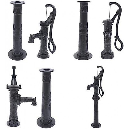 Cast Iron Pitcher Pump and Base, Suction Pump Manual Water Jet Pump Domestic Well Hand Shake Suction Well Pump Groundwater with Base for Home Garden Yard Lift 19.69ft, Black