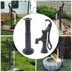 Cast Iron Pitcher Pump and Base, Suction Pump Manual Water Jet Pump Domestic Well Hand Shake Suction Well Pump Groundwater with Base for Home Garden Yard Lift 19.69ft, Black