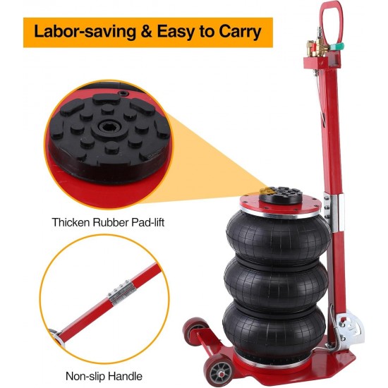 Air Jack 3 Ton/6600 lbs Pneumatic Jack, Airbag Jack Adjustable Handle Lifting Height 17.7, 3-5 s Fast Lifting Pneumatic Jack, Quick Lift Heavy Duty for Garage Car Lifting Repair, Red