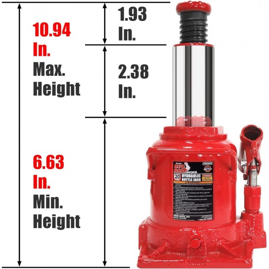 ATZ120005R Torin Heavy Duty Pin Type Professional Car Jack Stand, 12 Ton (26,400 lb) Capacity, Red, 1 Pair & T92007A Torin Hydraulic Stubby Low Profile Welded Bottle Jack, 20 Ton, Red