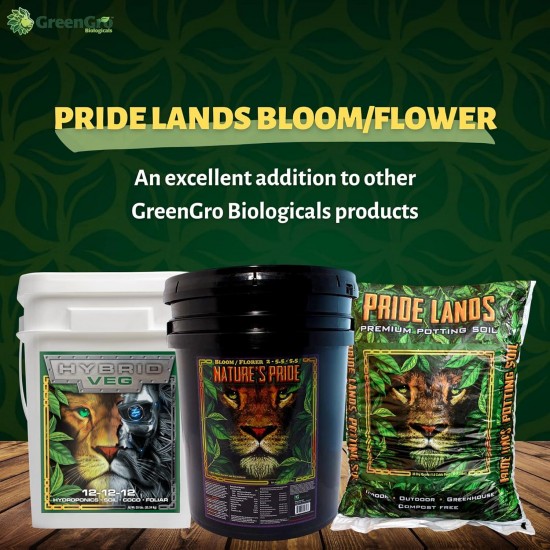 Pride Lands Premium Organic Bloom Fertilizer with NO Fillers, Bigger Buds, Flowers, Brighter Plants with Our Complete Bloom Nutrients, Recharge Soil and Boost Growth with Optimal Blend of NPK, 35 lb