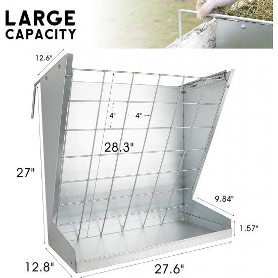 Solution4Patio Galvanized Steel Livestock Hanging 2 in 1 Hay & Grain Feeder, Heavy-Duty Large Capacity Feeder W/Adjustable Hooks for Different Stall, Corral, Hay Feeder for Goats, Sheep, Horse