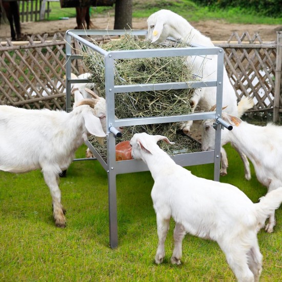 Solution4Patio Galvanized Steel Livestock Feeder W/Wheels, 2 in 1 Hay & Grain/Salt Feeder, Heavy-Duty Large Capacity Sheep Feeding Cart, Easy to Clean for Goats, Sheep, Horse, Ponies #B808A01-US2