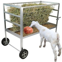 Solution4Patio Galvanized Steel Livestock Feeder W/Wheels, 2 in 1 Hay & Grain/Salt Feeder, Heavy-Duty Large Capacity Sheep Feeding Cart, Easy to Clean for Goats, Sheep, Horse, Ponies #B808A01-US2