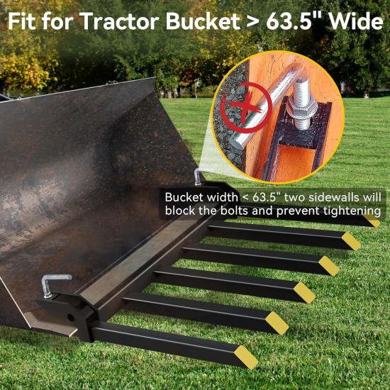 Clamp on Debris Forks to 60 Bucket, 4000 lbs Capacity Heavy Duty Clamp on Pallet Forks Bucket Forks Attachments Fit for Loader Bucket Skidsteer Tractor