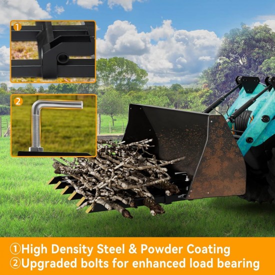 Clamp on Debris Forks to 60 Bucket, 4000 lbs Capacity Heavy Duty Clamp on Pallet Forks Bucket Forks Attachments Fit for Loader Bucket Skidsteer Tractor