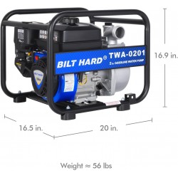 Semi Trash Pump 2 inch, 158 GPM 6.5HP Gas Powered Water Pump, 196cc 4-Cycle Engine with 50 ft Discharge Hose, 12 ft Suction Hose and Complete Fittings, EPA Certified