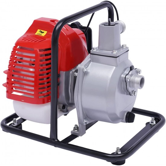 Semi-Trash Water Pump 2HP 2-Stroke 43CC Gas Powered Water Transfer Pump 1inch 27m³/h High Flow Air-Cooled Gasoline Engine Portable Water Pump for Irrigation, Drainage, Garden