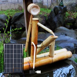 Bamboo Fountain Kit, with Pump & Solar Panel & Water Filter, Bamboo Feng Shui Water Fountain Garden Decor, Bamboo Water Feature Landscape