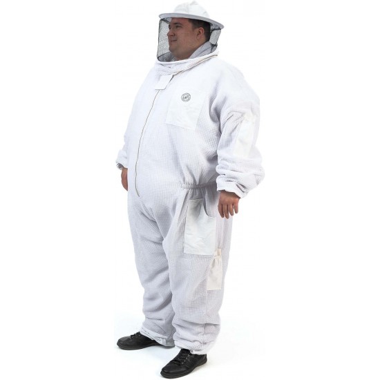 420P Big and Tall Aero Beekeeping Suit with Round Veil, 4XL, Summer Beige