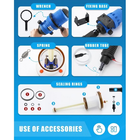 0.4%~4% Adjustable Fertilizer Injector Water Powered Chemical Liquid Doser Dispenser 4.4~660.43 gallons/h Drip Irrigation Injector Dosing Pump for Industry Garden Hose Livestock (0.4% -4%)