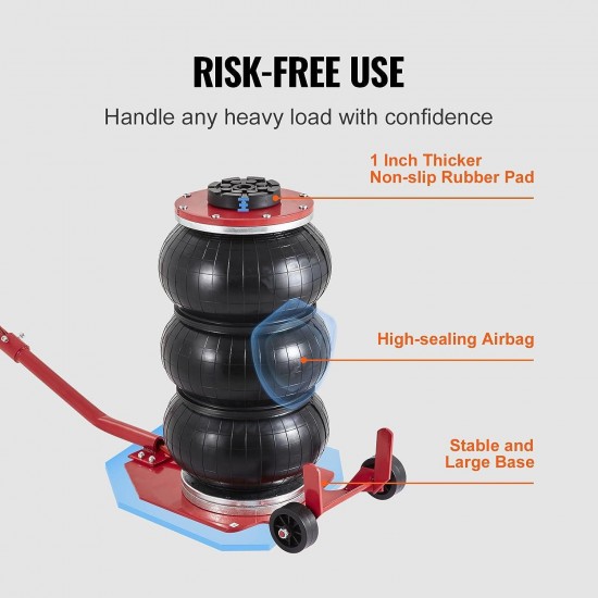 Air Jack, 3 Ton/6600 lbs Triple Bag Air Jack, Airbag Jack with Six Steel Pipes, Lift up to 17.7 inch/450 mm, 3-5 s Fast Lifting Pneumatic Jack, with Long Handles for Cars, Garages, Repair, (Red)