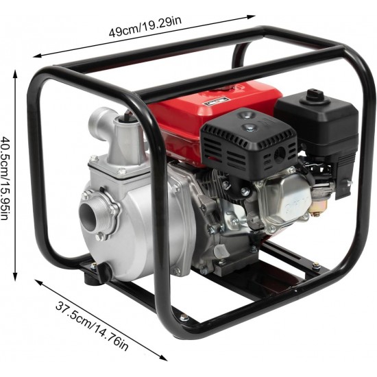 2-inch Gasoline Engine Water Pump, 4stroke 7HP Gas Powered Trash Water Transfer Pump with 25ft Hose, Portable High Pressure for Farmland Watering, Garden Irrigation