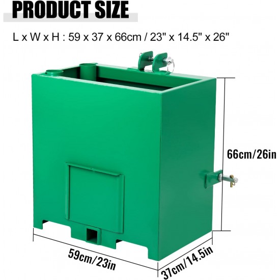 Ballast Box 3 Point Category 1,Standard 2 Hitch Receiver，Ballast Box Secure and Stable Weight for Improved Tractor Performance, Green