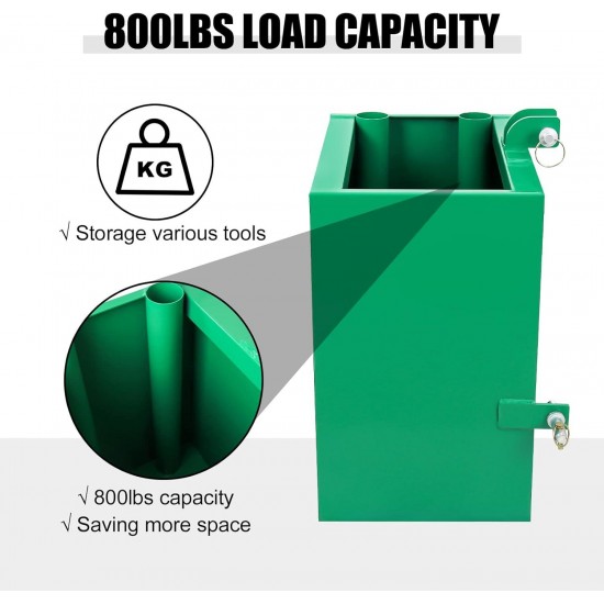 Ballast Box 3 Point Category 1,Standard 2 Hitch Receiver，Ballast Box Secure and Stable Weight for Improved Tractor Performance, Green