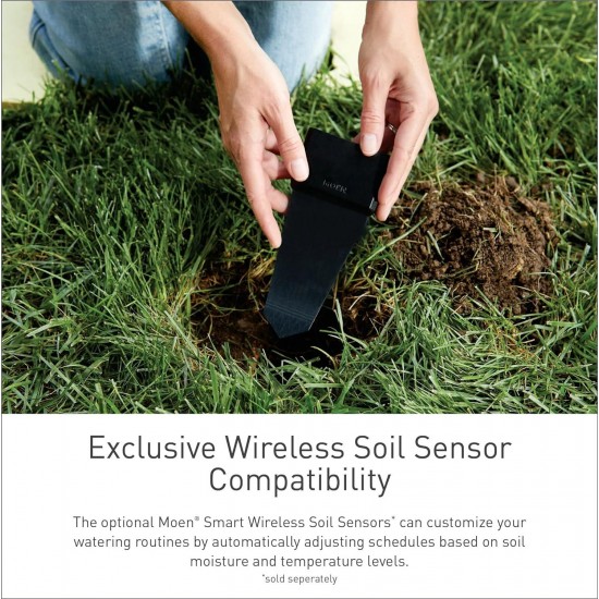 Smart Wireless Soil Sensor, WISNS002G1USA Bundle with Moen 8-Zone Smart Sprinkler Controller, WICNT008G1USA