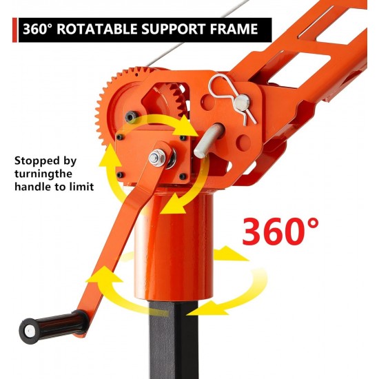 Truck Hitch Mounted Crane- 600lbs Load Capacity, 2 Inch Receiver Hitch Hoist,360° Swivel Winch Lift Gambrel Set - Carbon Steel