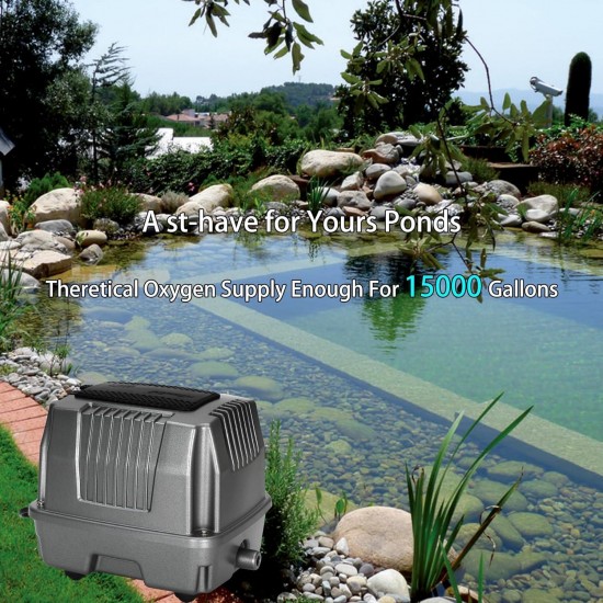 Pond Aerator|Septic Tank Air Pump| Premium Koi Fish Pond Aeration System| 1/2 Acre 1.91CFM 4.35PSI 25W| Includes Two 20ft Rubber Airlines and Diffusers