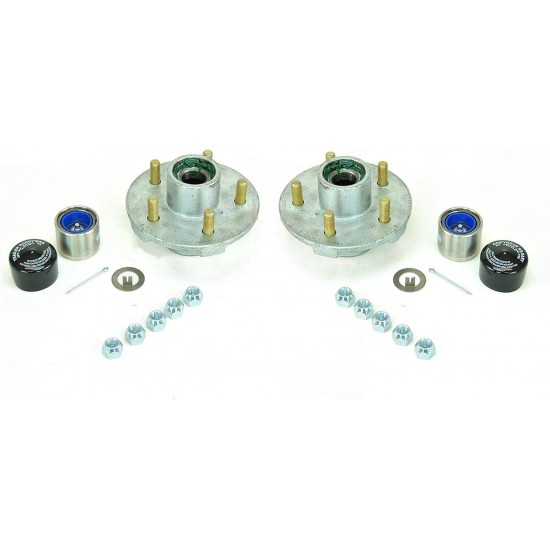 2) Galvanized Trailer Hub Kits 3500lb 5 Lug Greased Bearings w/Trailer Buddys