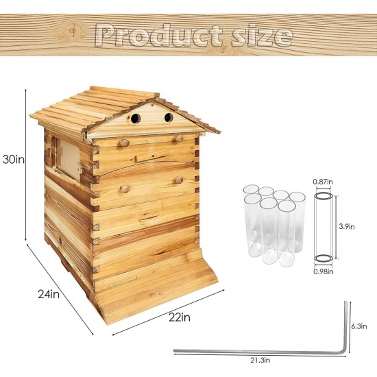 Flows Hive Beehive Complete Kit,Bee Hives Boxes Starter Kit - Wooden Beekeeping House Beehive Boxes,Food Grade BPA  (Beehive Frame+Wooden Box)