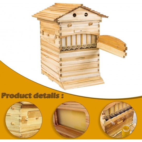 Flows Hive Beehive Complete Kit,Bee Hives Boxes Starter Kit - Wooden Beekeeping House Beehive Boxes,Food Grade BPA  (Beehive Frame+Wooden Box)