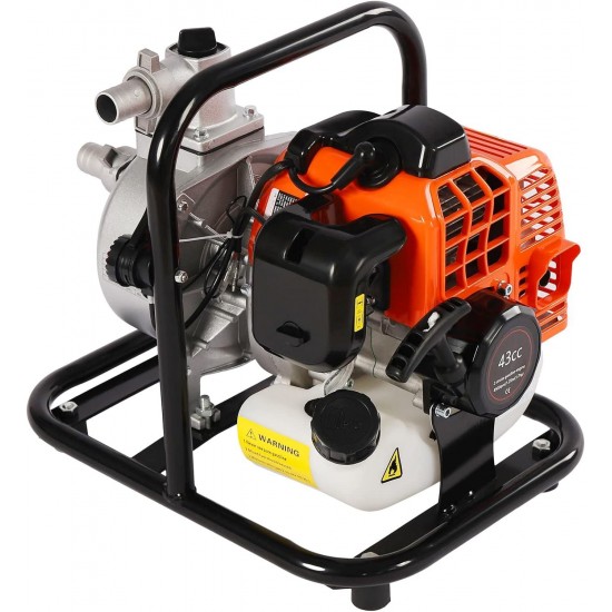 Water Pump 43CC 7Hp 2-Storke Gas Powered High Pressure Water Transfer Pump Self Priming, 1 Inch Intake, 26FT Suction, 98FT Lift