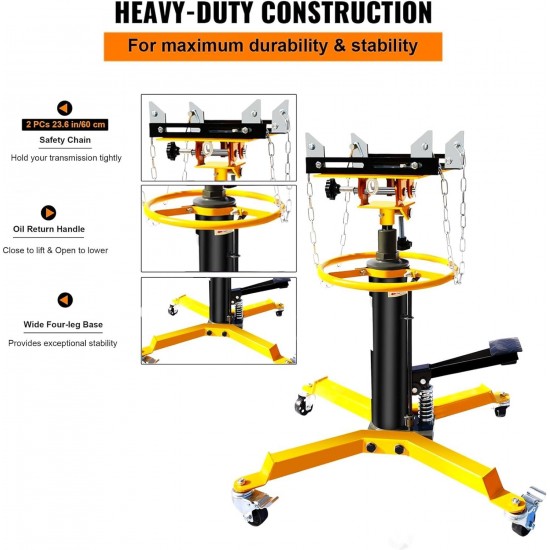 Transmission Jack 1650 LBS/0.75 Ton Capacity Adjustable 2 Stage Hydraulic Jack 360° Swivel Wheel Lift Hoist for Car Lift,with Pedals,Gloves