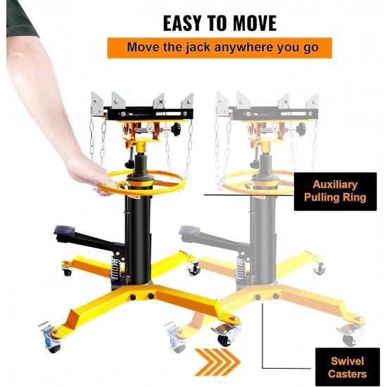 Transmission Jack 1650 LBS/0.75 Ton Capacity Adjustable 2 Stage Hydraulic Jack 360° Swivel Wheel Lift Hoist for Car Lift,with Pedals,Gloves