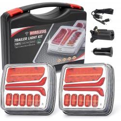 2PCS LED Wireless Magnetic Trailer Tail Light Kit Rechargeable Towing Tail Light with 7 Way to 4 Way Transmitter for Tow Trucks, Utility Trailers, Caravans, Campers, RVs, Vans, Boats