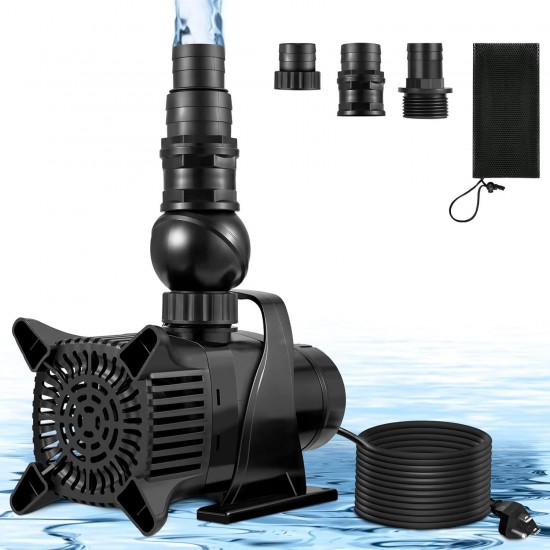 Submersible Water Pump, 8000 GPH, 530W Pond Pump Submersible w/ 3 Nozzles, 26ft Lift Height, 33ft Power Cord, for Waterfall Fountain Koi Pond Aquarium Hydroponic with Barrier Bag