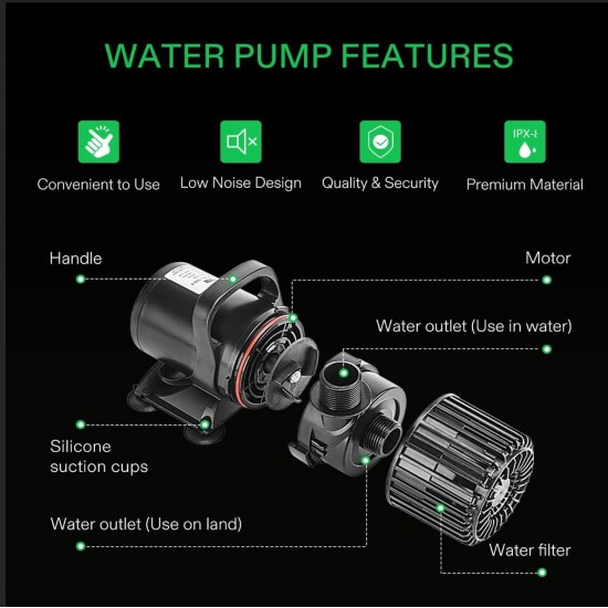 1600 GPH Submersible Water Pump and 10 x 13 Feet Pond Liner Combo, 100W Pond Pump, Ultra Quiet Aquarium Pump with 14FT. Lift Height for Pond, Waterfall, Fish Tank, Statuary, Hydroponic