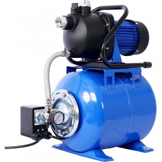 1.6HP Shallow Well Pump with Pressure Tank - Efficient and Durable Water Booster Pump for Home Garden Lawn Farm Irrigation (Blue)