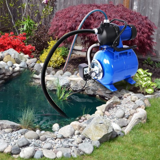 1.6HP Shallow Well Pump with Pressure Tank - Efficient and Durable Water Booster Pump for Home Garden Lawn Farm Irrigation (Blue)