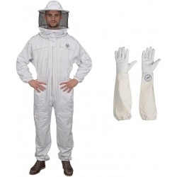 Polycotton Beekeeping Suit with Round Veil and Goatskin Gloves (X-Large)