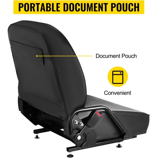 Universal Forklift Seat Komatsu Style Folding Forklift Seat with Retractable Seatbelt and Adjustable Backrest Suspension Seat for Tractors Backhoes