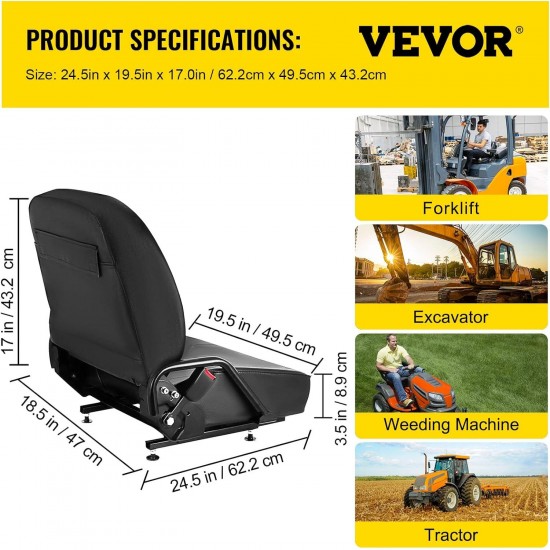 Universal Forklift Seat Komatsu Style Folding Forklift Seat with Retractable Seatbelt and Adjustable Backrest Suspension Seat for Tractors Backhoes