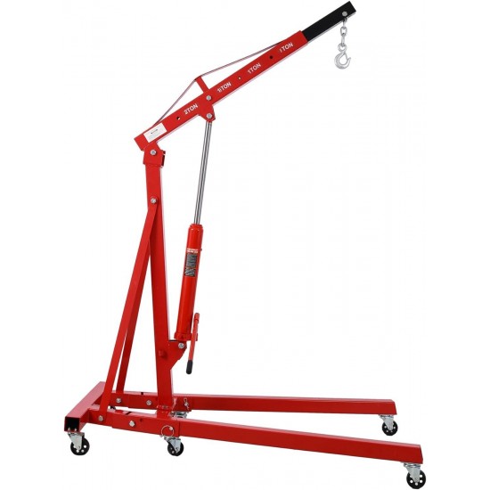 4400LBS Engine Hoist, Folding Hydraulic Hoists Cherry Picker, Heavy Duty Engine Crane Lifter, Red