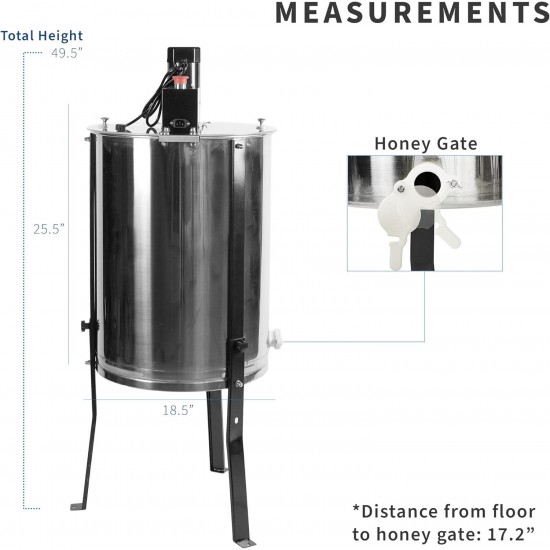 Electric Honey Extractor 8 Frame Rack(only 4 Deep Frames), Stainless Steel, Powered Honeycomb Drum Spinner BEE-V004E